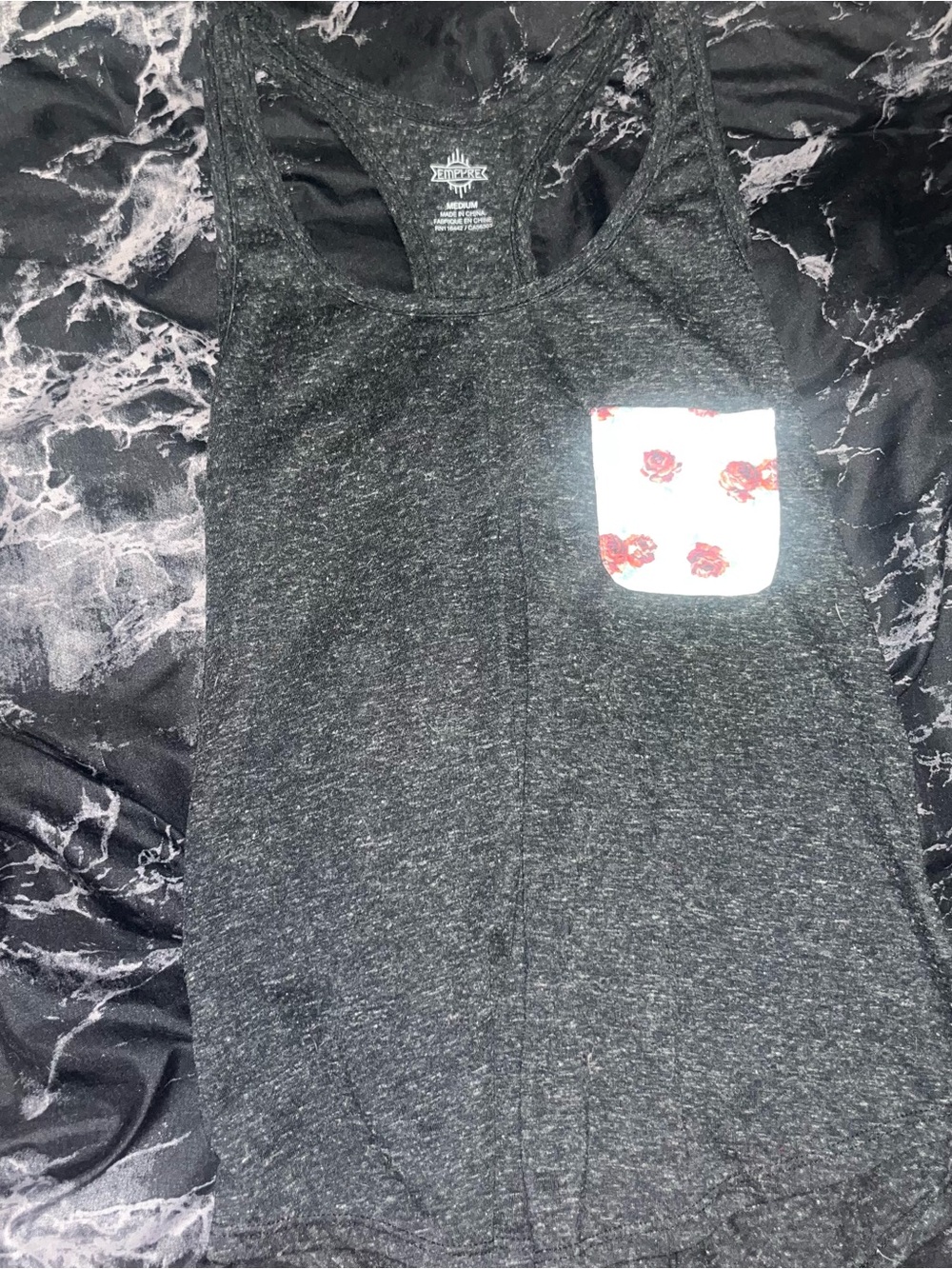 Empyre size medium Charcoal Racerback Tank with Floral Pocket